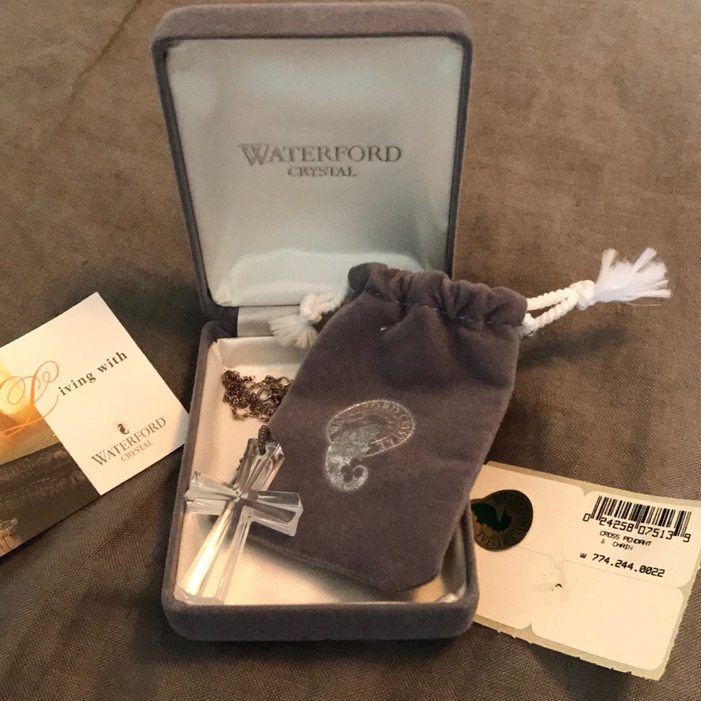 Waterford crystal cross pendant with necklace